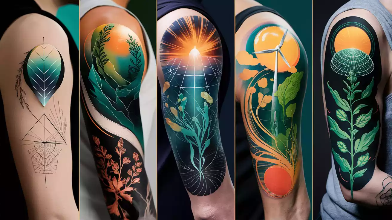 cyborg-gardener-solarpunk-tattoo-mechanical-roots-led-fireflies

