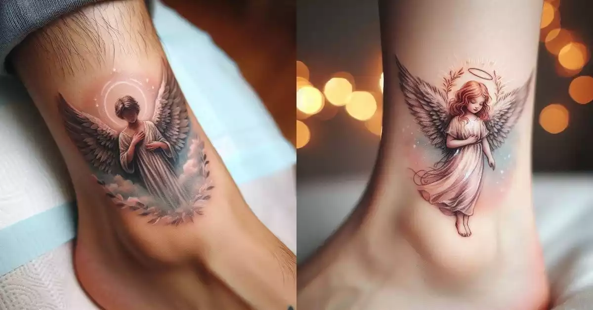 micro-angel-playing-harp-tattoo-on-forearm
