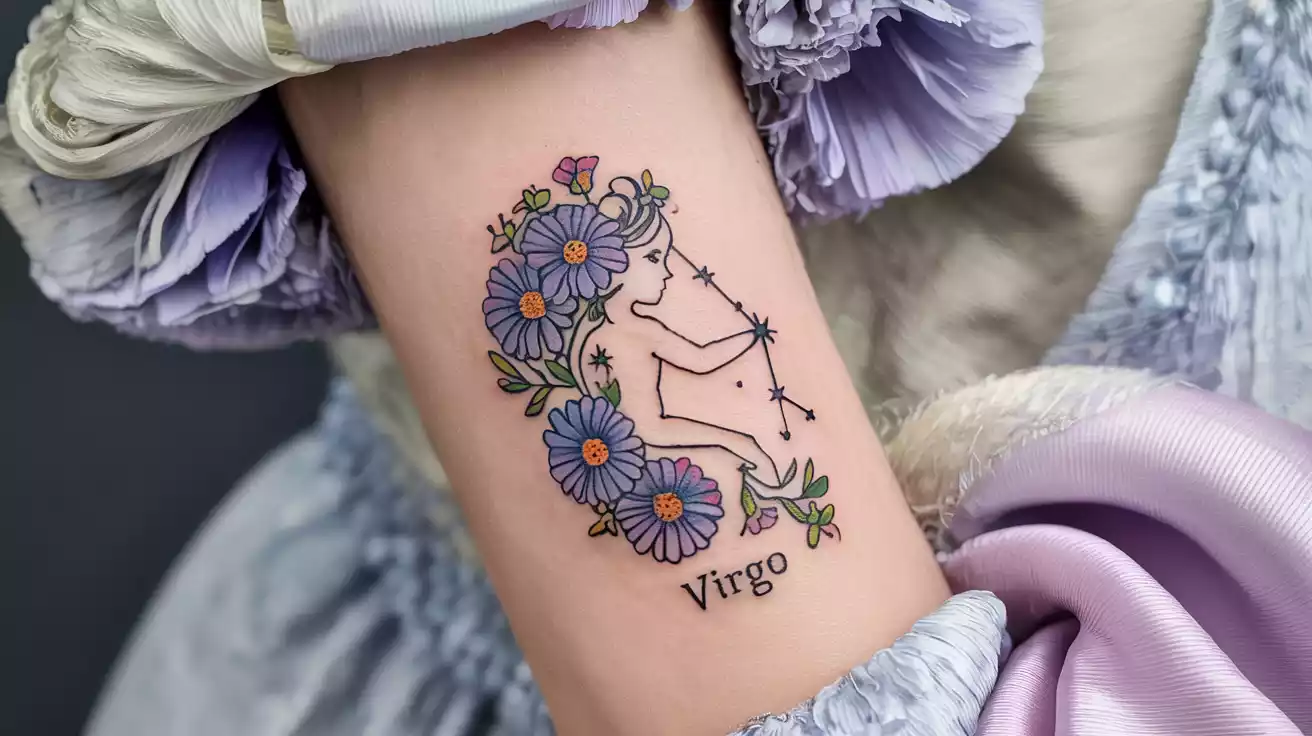 scorpio-sign-tattoo-with-chrysanthemum-floral-design