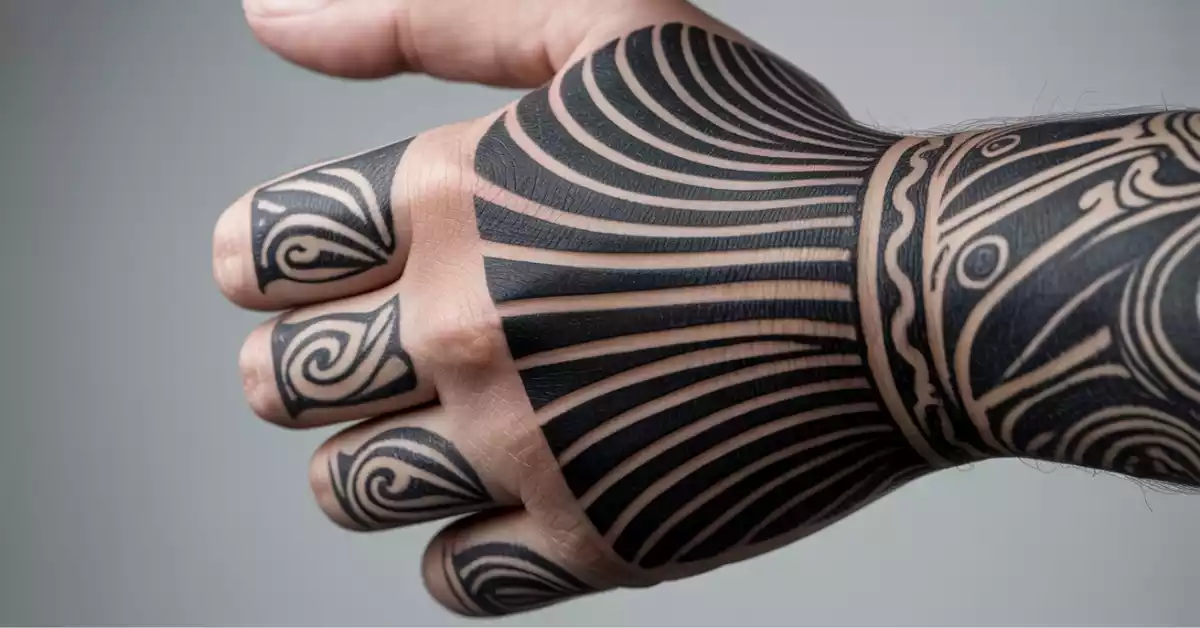 tribal-maori-hand-tattoo-with-swirl-designs