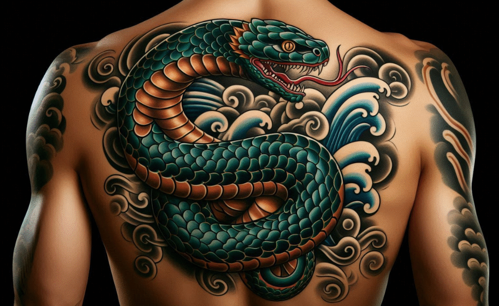 japanese-snake-tattoo-chest-shoulder-jade-waves