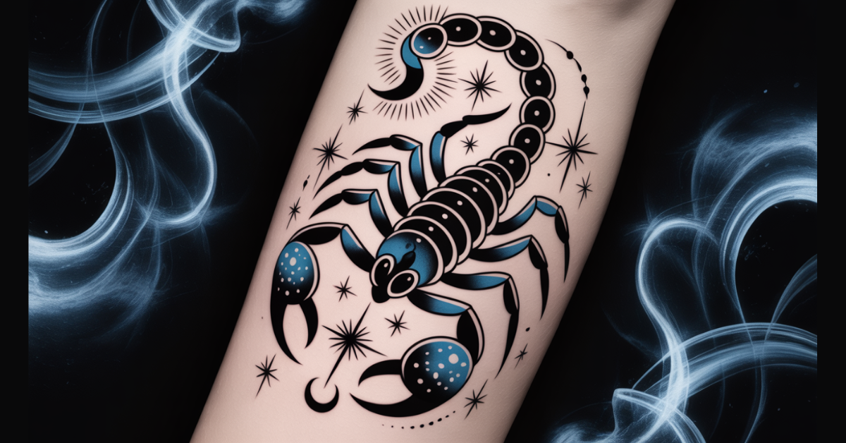 feminine-scorpion-tattoo-with-floral-and-mandala-details