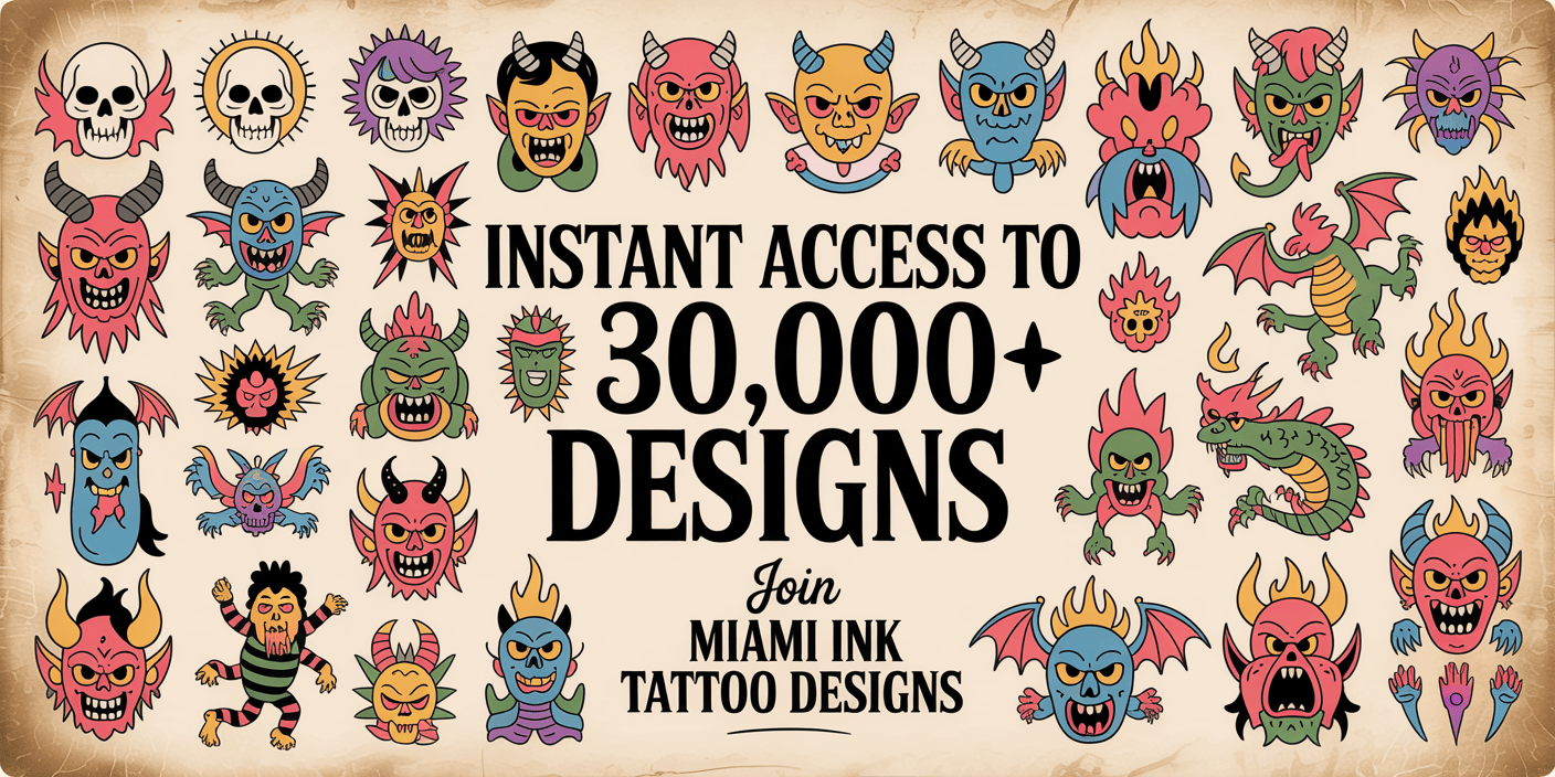 miami-ink-tattoo-designs-flash-sheet-featuring-traditional-skull-and-flag-artwork
