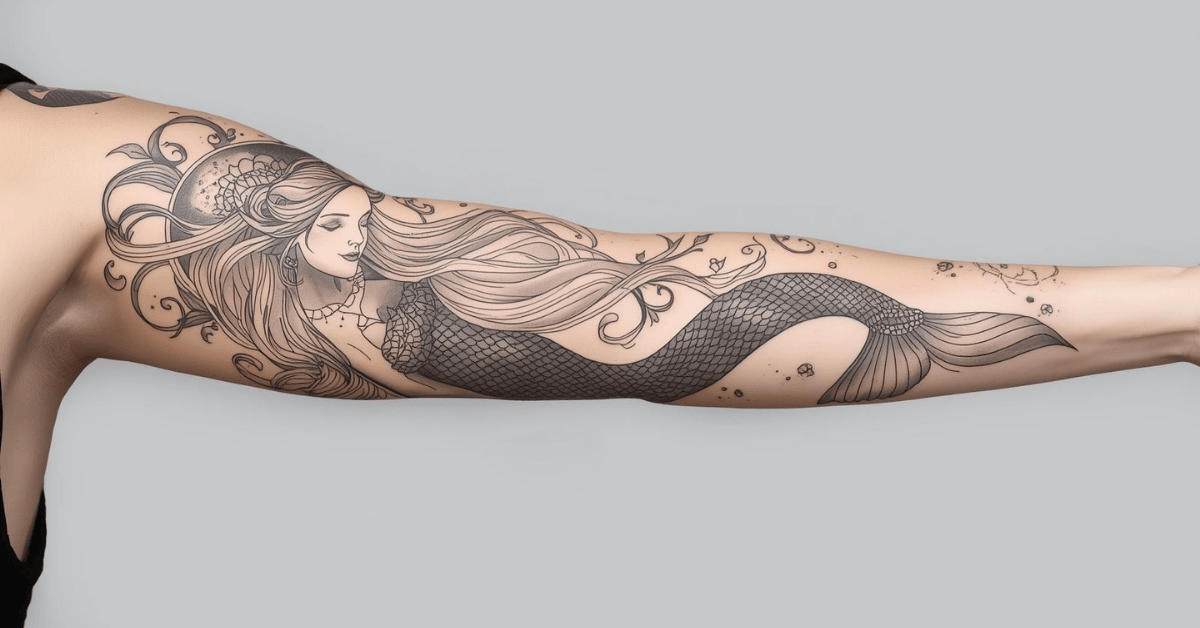 black-and-grey-mermaid-sleeve-tattoo-with-high-detail-shading