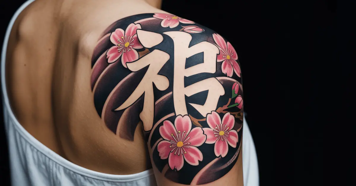 kanji-cherry-blossom-shoulder-tattoo-japanese-style-elegant-design-men