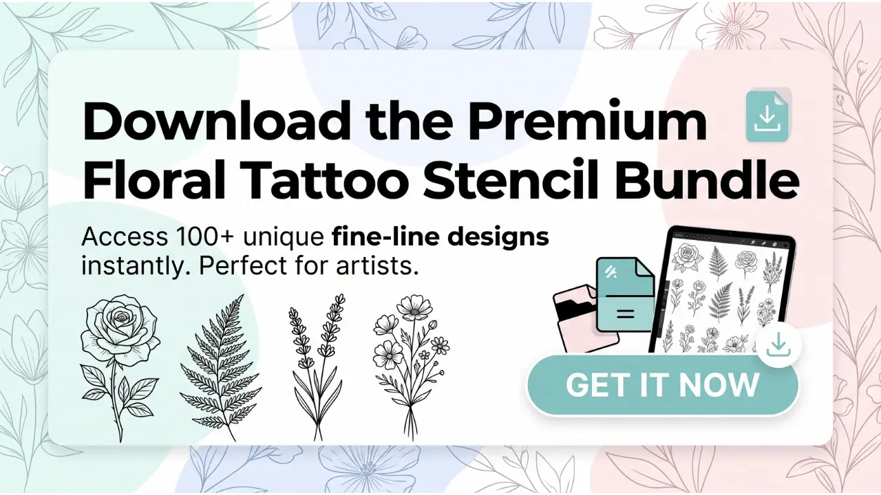 get-complete-floral-tattoo-stencil-bundle-cta-banner-minimalist-fine-line-botanical-design