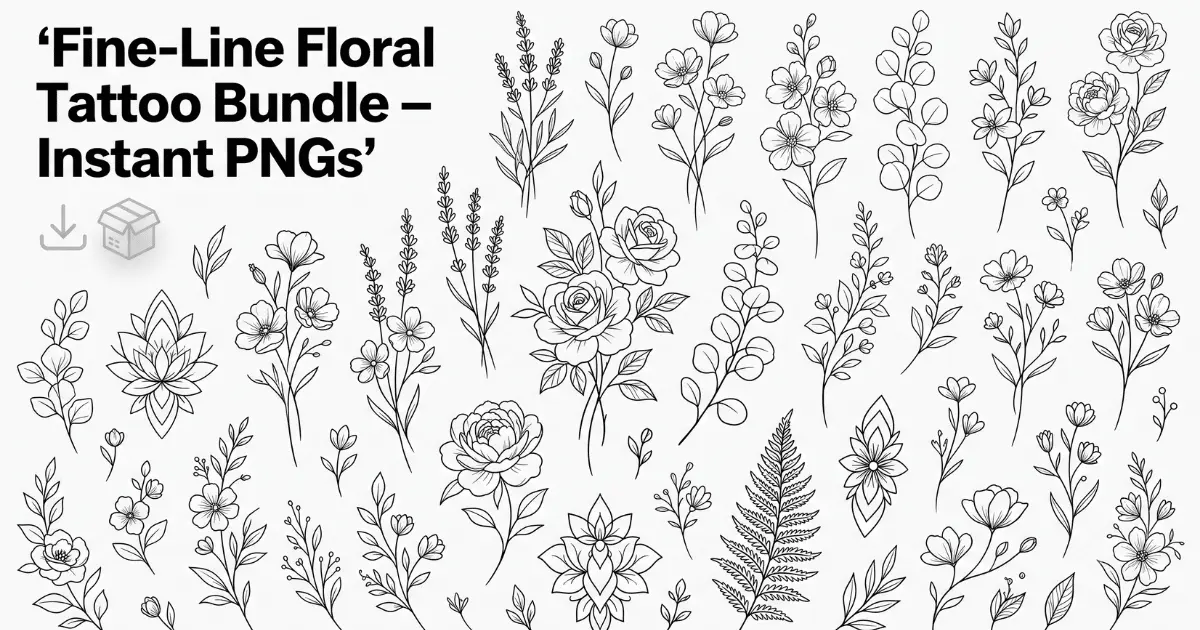 fine-line-floral-tattoo-stencil-bundle-banner-instant-png-download-click-worthy-text-overlay