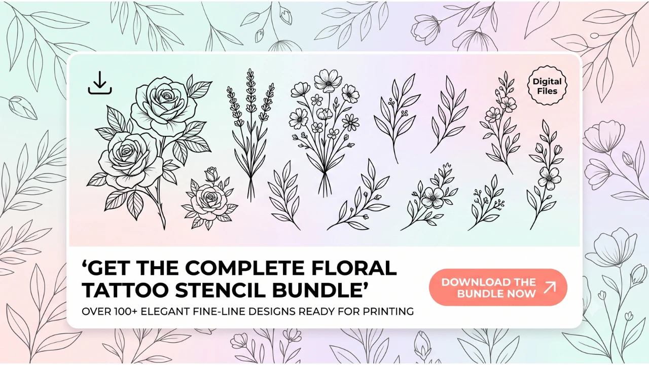 get-complete-floral-tattoo-stencil-bundle-cta-banner-minimalist-fine-line-botanical-design